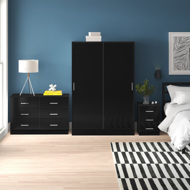 Black 3 piece bedroom deals furniture set